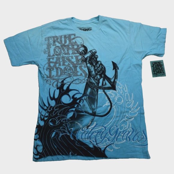 True Love False Idols TLFI Men's Last Rites Light Blue Tee Shirt New 2XL - Picture 1 of 5